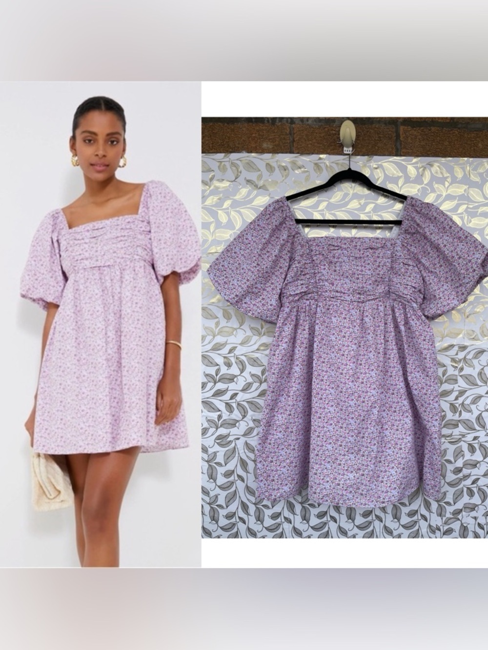 Hyacinth House Floral Puff Sleeve Mini Dress Cottagecore Smocked Purple XL Boho